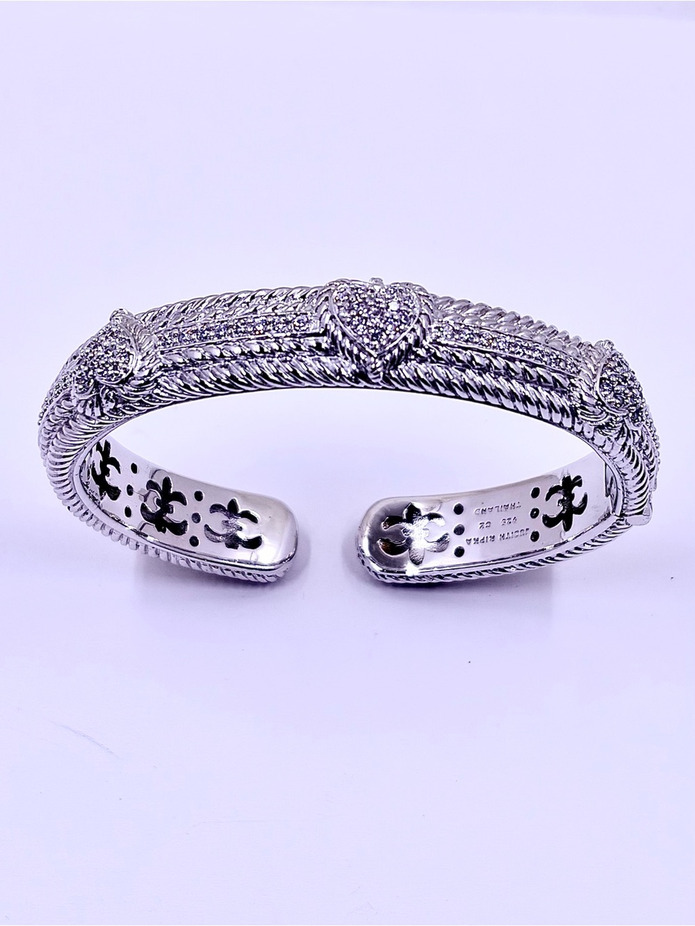 JUDITH RIPKA Sterling Silver And CZ Pave Heart Hinged Bracelet